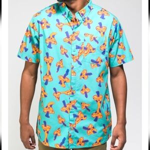 A-Lab Mushroom Swiss Aqua Short Sleeve Button Up Shirt Sz M